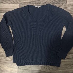 Madewell Navy Cable Knit V-Neck Sweater